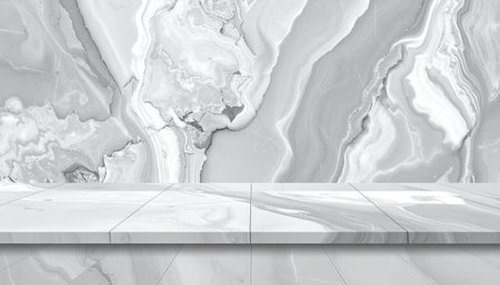 White marble countertop on white marble texture background, for product displayの素材