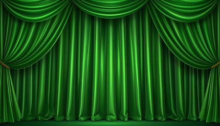 Realistic green velvet curtain stage background. Vector illustration for your designの素材