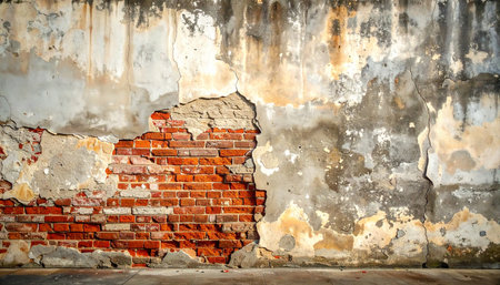 Old brick wall with peeling plaster. Abstract background for design.の素材
