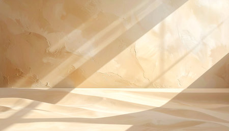 Empty room with beige wall and sunlight. 3D rendering.の素材