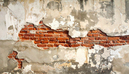 Old brick wall with peeling plaster. Abstract background for design.の素材