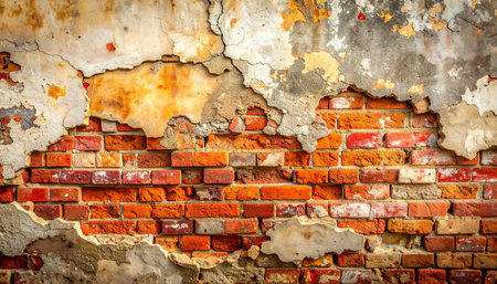 Old brick wall with peeling paint. Abstract background and texture for design.の素材