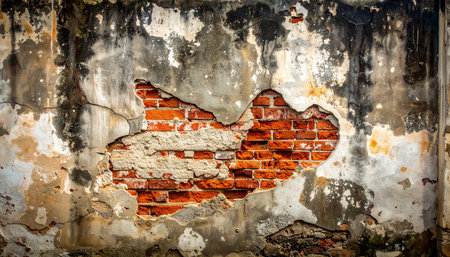 Old brick wall with peeling paint. Abstract background for design.の素材