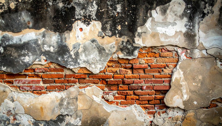 Old brick wall with peeling plaster. Abstract background for design.の素材