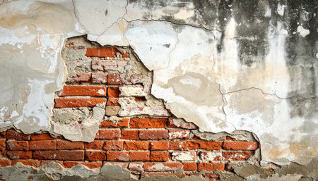Old brick wall with peeling plaster. Grunge background.の素材