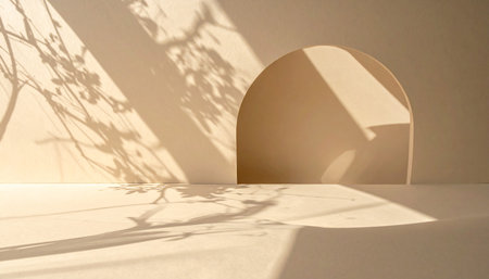 3d rendering of empty podium for product presentation with shadows on the wallの素材