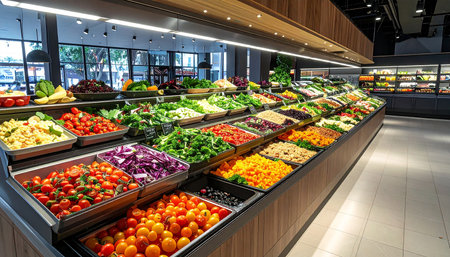 Fruits and vegetables in a grocery store. Healthy eating concept.の素材