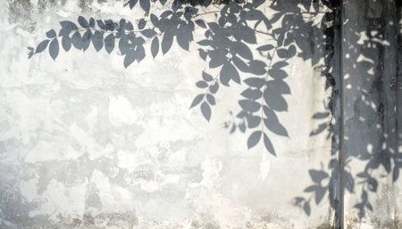 Silhouette of tree leaves on old cement wall texture background.の素材