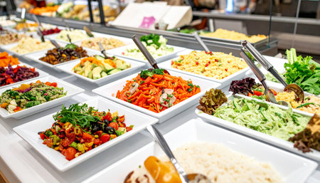 Variety of salads on a buffet table in a restaurant or hotelの素材