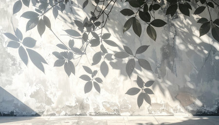 white wall with shadow of leaves,3d rendering. Computer digital drawing.の素材