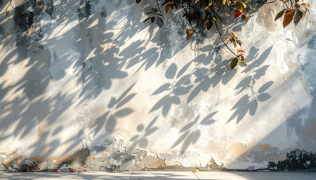 White cement wall with shadow of tree and sunlight. Abstract background.の素材
