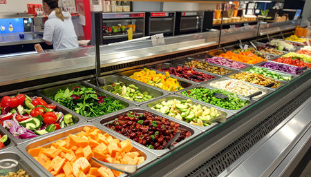 Fruit and vegetables on the conveyor belt of a grocery storeの素材