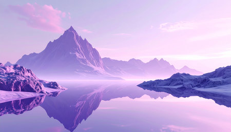 Fantasy alien planet. Mountain and lake. 3D illustration.の素材