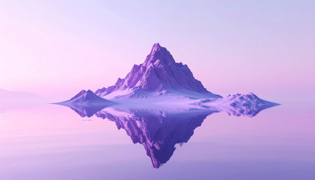 beautiful mountain in the clouds reflected in the water. 3d illustrationの素材