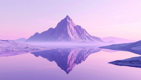 Fantasy landscape with mountains and reflection in water. 3D illustrationの素材