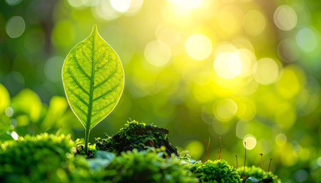 Green leaves with bokeh light background, nature and environment conceptの素材