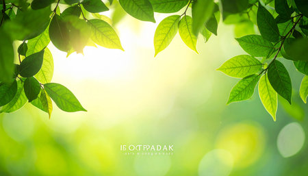 Fresh green leaves with soft focus and bokeh, nature backgroundの素材