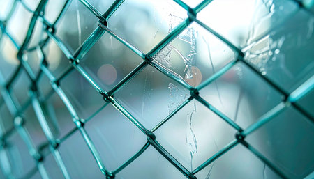 Broken glass on the fence. Selective focus. Shallow DOFの素材