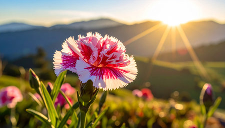 Dianthus chinensis flower on the mountain at sunset, Thailand.の素材