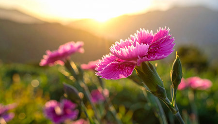 Carnation flower in the morning light at Doi Ang Khang, Chiang Mai, Thailandの素材