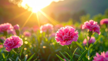 Carnation flower in the garden with sunlight. Nature background.の素材