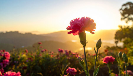 Carnation flower in the morning at Doi Mae Salong, Chiang Rai, Thailandの素材