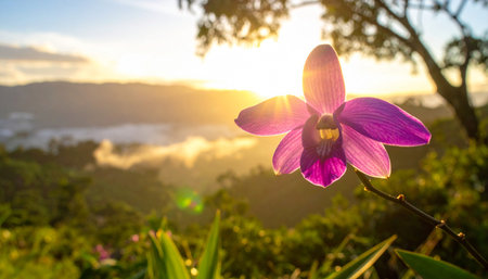 Beautiful purple orchid flower in the morning at Doi Inthanon National Park, Chiang Mai, Thailandの素材