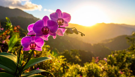 Phalaenopsis orchids on the background of the mountainsの素材