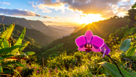 Phalaenopsis orchids on the mountain at sunrise.の素材