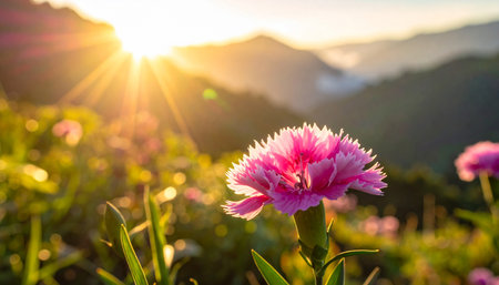 Carnation flower in the morning at Doi Ang Khang, Chiang Mai, Thailandの素材