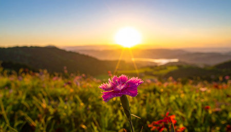 Carnation flower blooming in the morning at Doi Ang Khang, Chiang Mai, Thailandの素材