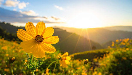 Mexican sunflower at Doi Mae Salong in Chiang Rai, Thailandの素材