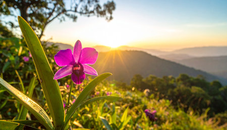 Beautiful purple orchid flower in the morning at Doi Ang Khang, Chiang Mai, Thailandの素材