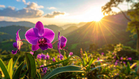 Beautiful orchid flowers in the morning at Doi Ang Khang, Chiang Mai, Thailandの素材