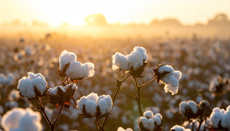Cotton Plant in the field at sunrise, Cotton Plantation.の素材