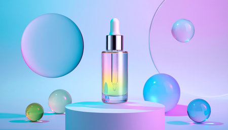 Cosmetic glass dropper bottle with pipette. 3d renderingの素材