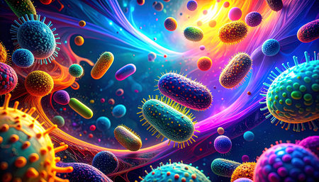 Digital illustration of  virus in colour  background. 3d renderingの素材