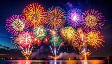 Colorful fireworks display for celebration happy new year and merry christmasの素材