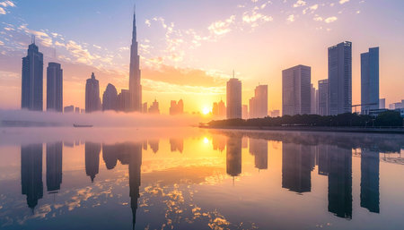 Sunrise over Dubai Marina, United Arab Emiratesの素材