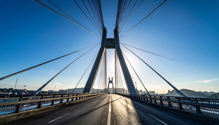 Cable-stayed bridge over the Tagus river in Lisbon, Portugalの素材