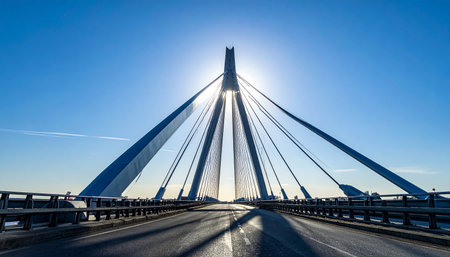 View of cable-stayed bridge in Rotterdam, Netherlandsの素材