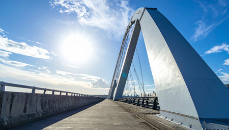 Cable-stayed bridge over the river Ouse in Germanyの素材