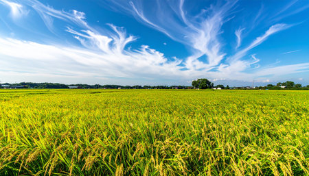 Rice field with blue sky and white cloud. Nature background.の素材