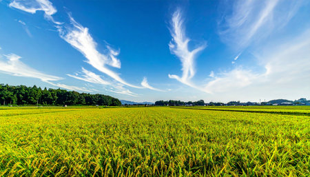 Rice field in chiangmai, thailand with blue skyの素材
