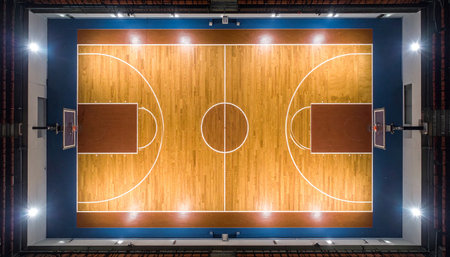 Basketball court with lighting effect. Top view of basketball court.の素材