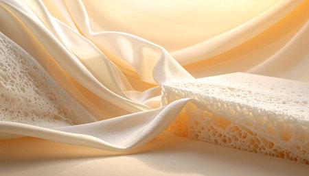 Luxury white satin fabric, closeup of beautiful backgroundの素材