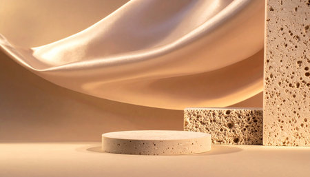 3d render of abstract minimal scene with geometrical forms. Brown background. Scene for show product.の素材