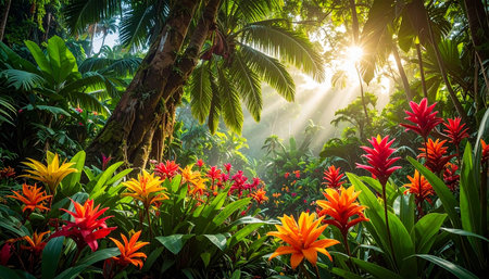 Beautiful tropical flower in the garden with sunlight. Nature background.の素材