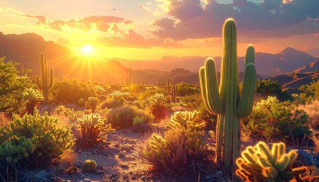 Sunset over Saguaro National Park, Arizona, USA.の素材