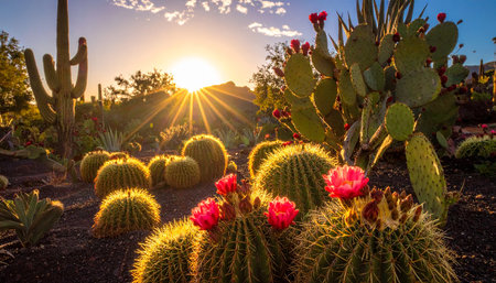 Cactuses at sunset in Tucson, Arizona, United States.の素材